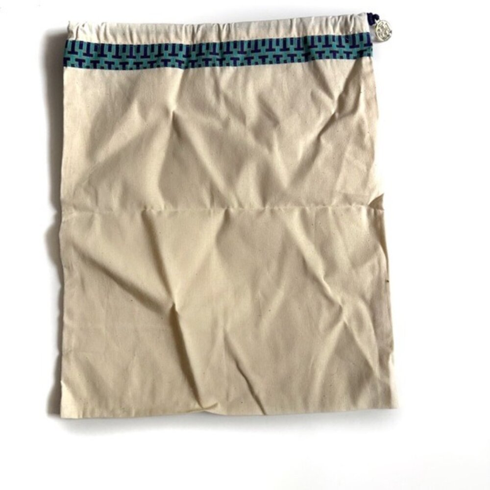Tory Burch Cream Linen Bag with Blue Detail and Gold Charm